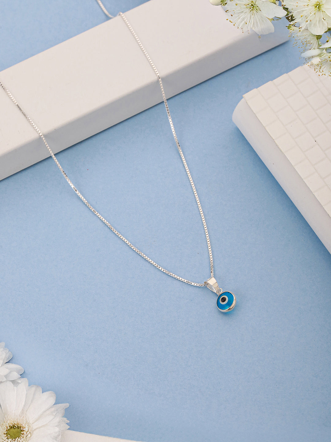 925 Sterling Silver Minimal Dailywear  Evil Eye Locket Necklace & Chain